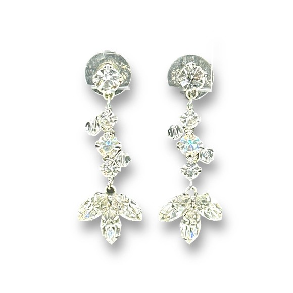 Unbranded Jewelry - Floral Rhinestones Dangle Earrings over Silvertone